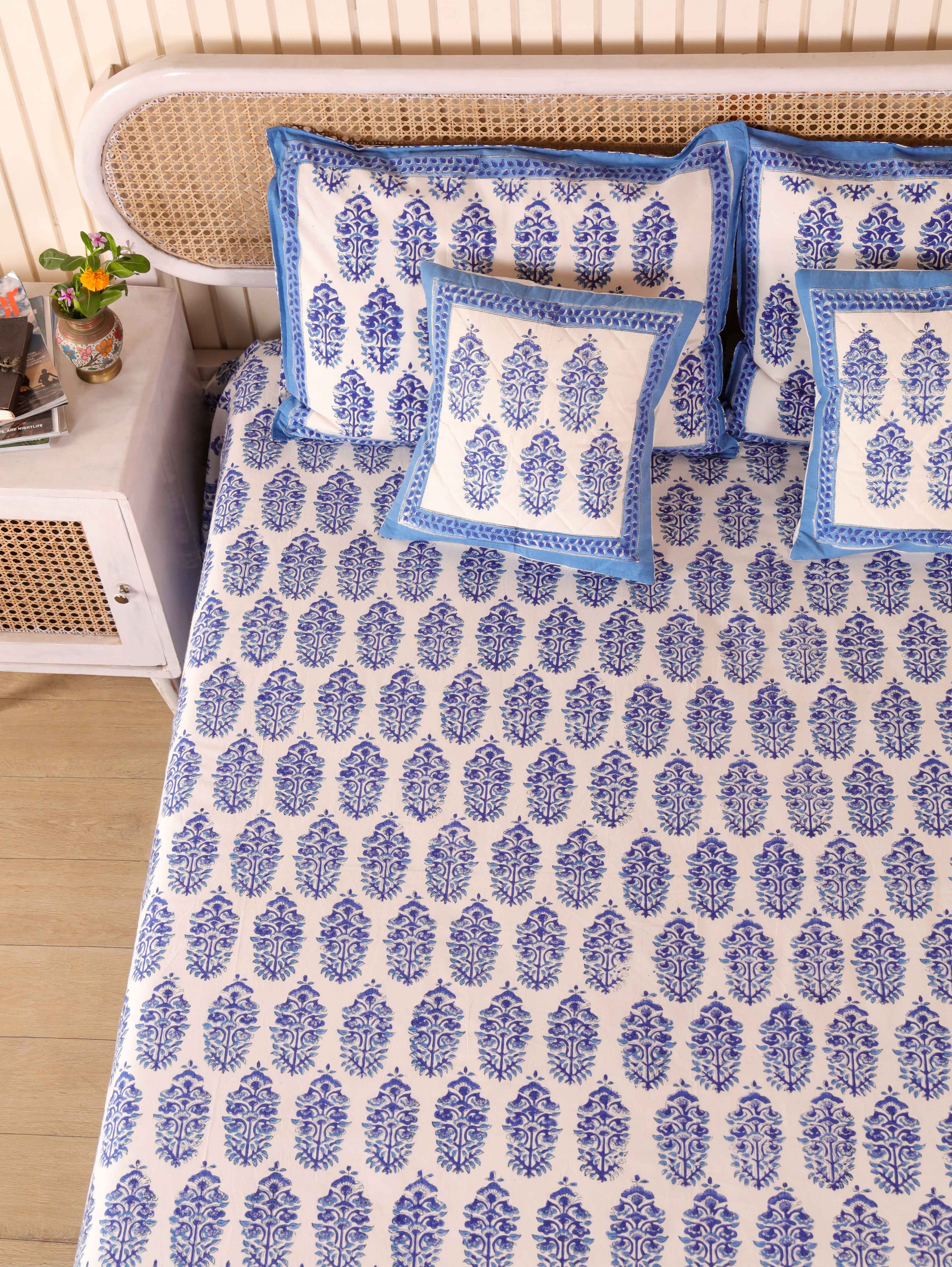 Hand Block Print Jaipuri Cotton Bedsheet With Two Reversible Pillow Cover