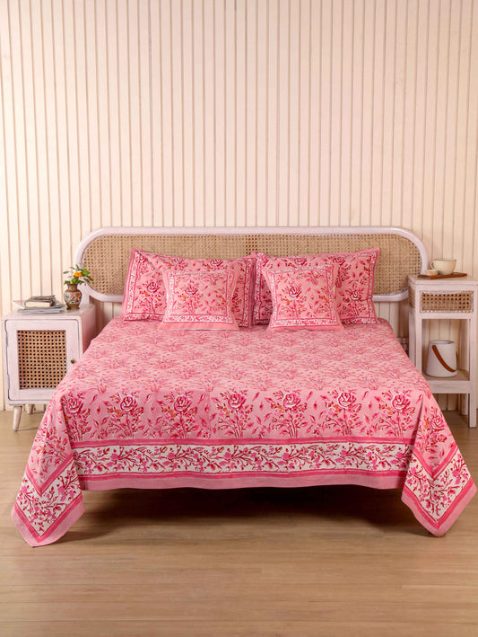 Hand Block Print Jaipuri Cotton Bedsheet With Two Reversible Pillow Cover