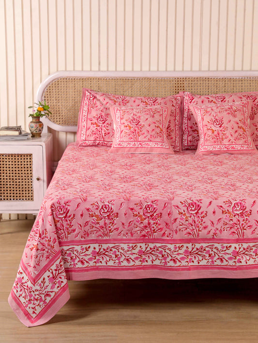 Hand Block Print Jaipuri Cotton Bedsheet With Two Reversible Pillow Cover