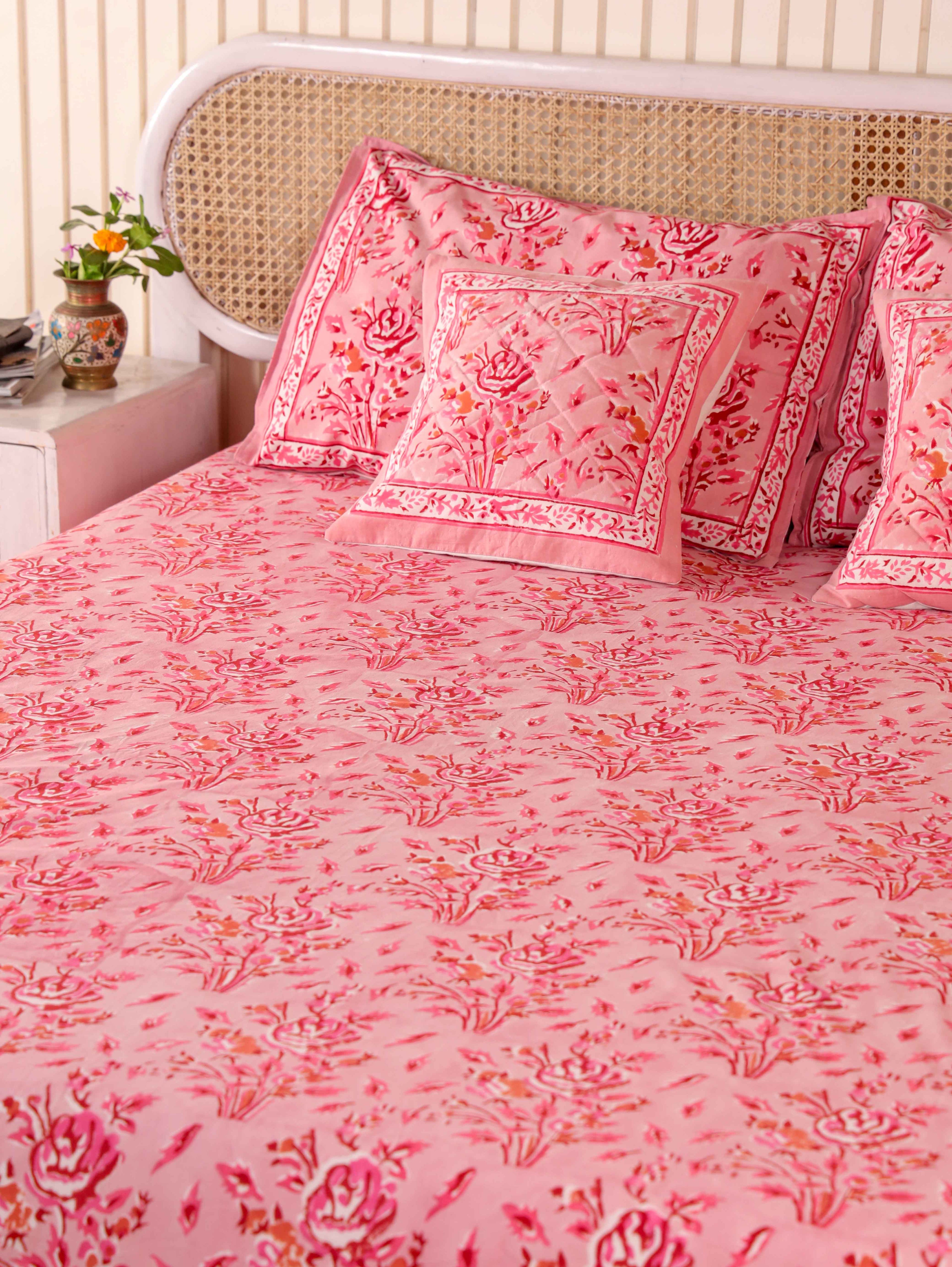 Hand Block Print Jaipuri Cotton Bedsheet With Two Reversible Pillow Cover