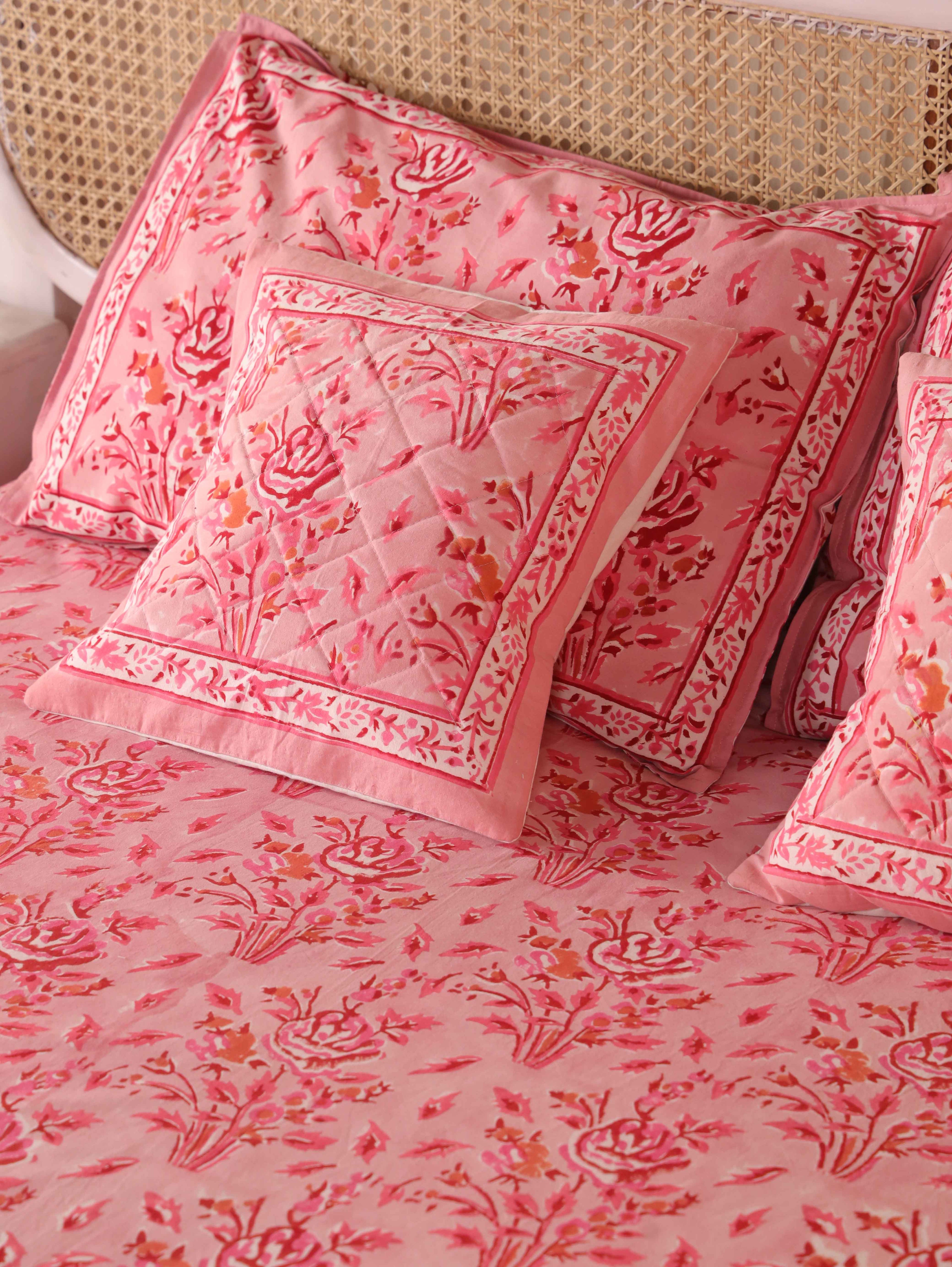 Hand Block Print Jaipuri Cotton Bedsheet With Two Reversible Pillow Cover