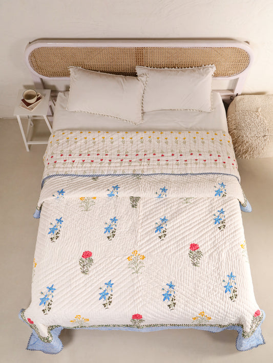 Hand Block Printed Reversible Jaipuri Quilt By Jaipur Hastkar