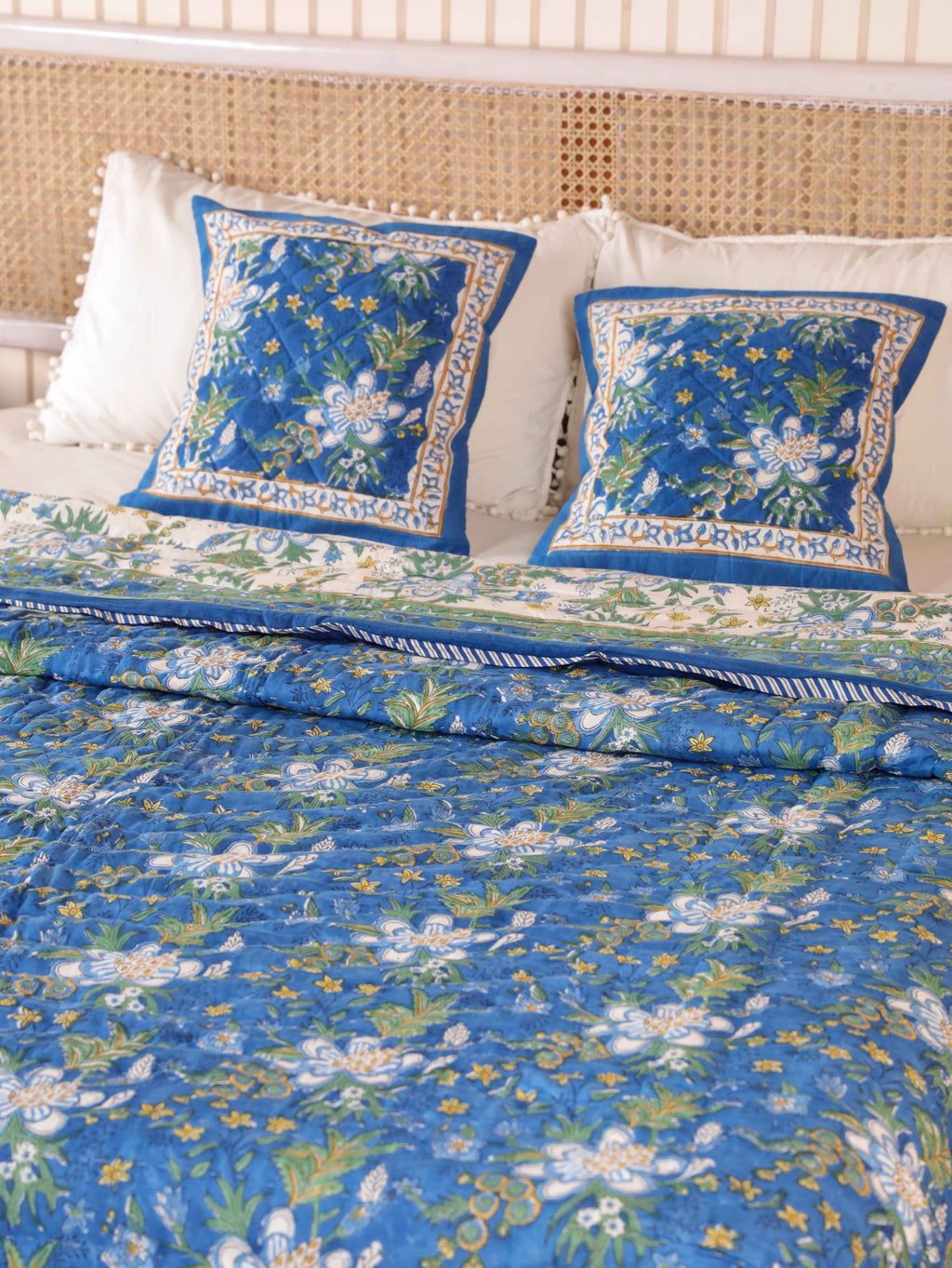 ROYAL INDIGO GLORY HAND BLOCK PRINT REVERSIBLE COTTON QUILT/RAZAI