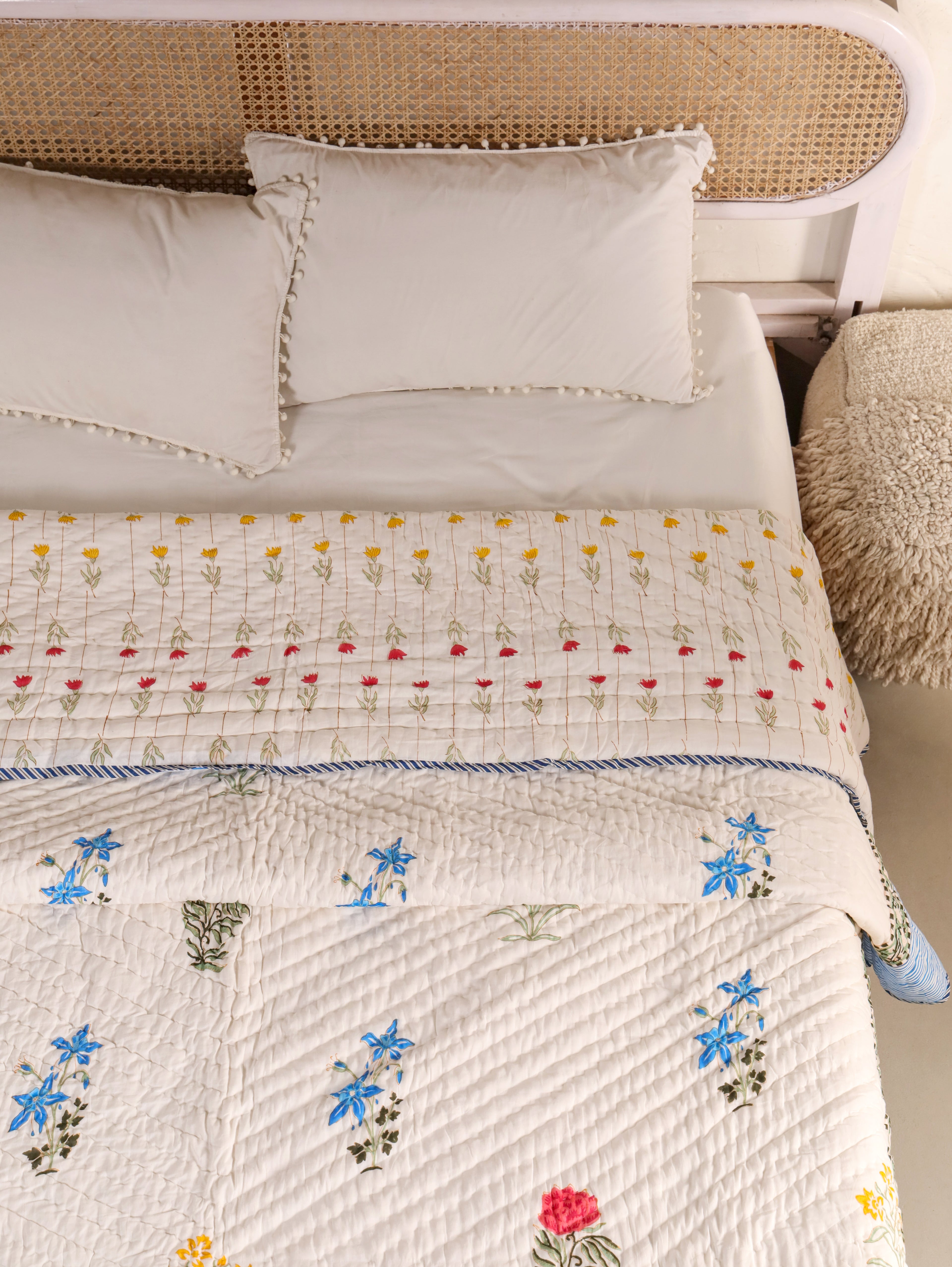 GUL-RANG BUTTI HAND BLOCK PRINT REVERSIBLE COTTON QUILT/RAZAI