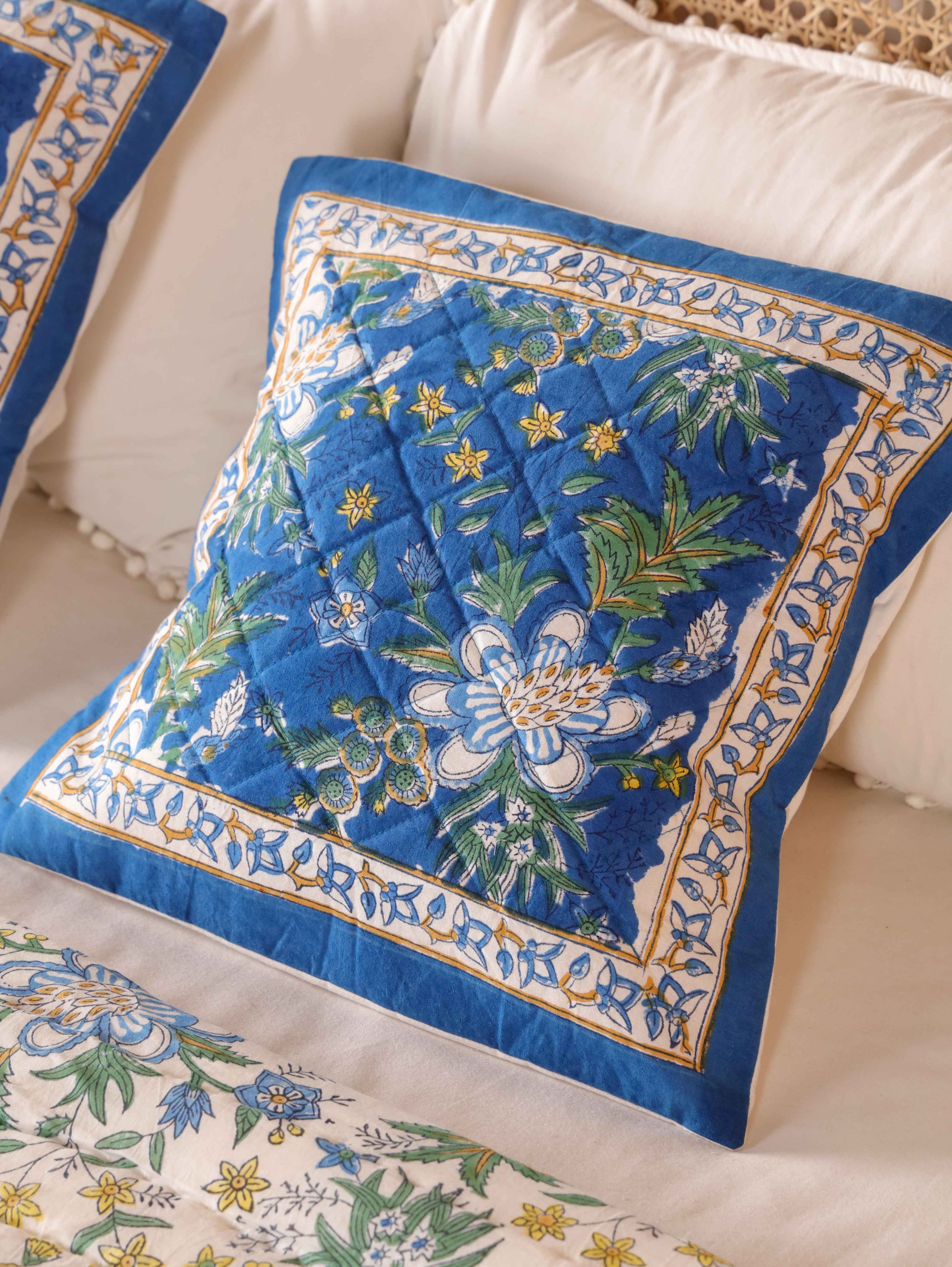 ROYAL INDIGO GLORY HAND BLOCK PRINT REVERSIBLE COTTON QUILT/RAZAI