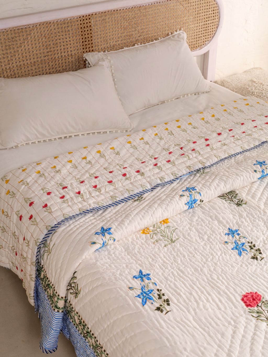 GUL-RANG BUTTI HAND BLOCK PRINT REVERSIBLE COTTON QUILT/RAZAI
