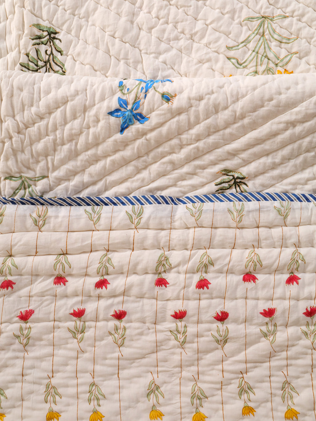GUL-RANG BUTTI HAND BLOCK PRINT REVERSIBLE COTTON QUILT/RAZAI