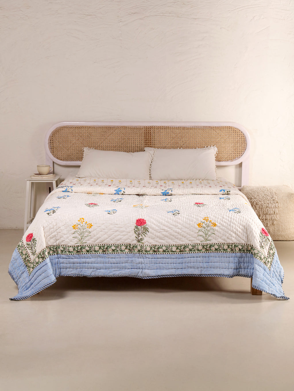 GUL-RANG BUTTI HAND BLOCK PRINT REVERSIBLE COTTON QUILT/RAZAI