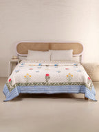 GUL-RANG BUTTI HAND BLOCK PRINT REVERSIBLE COTTON QUILT/RAZAI