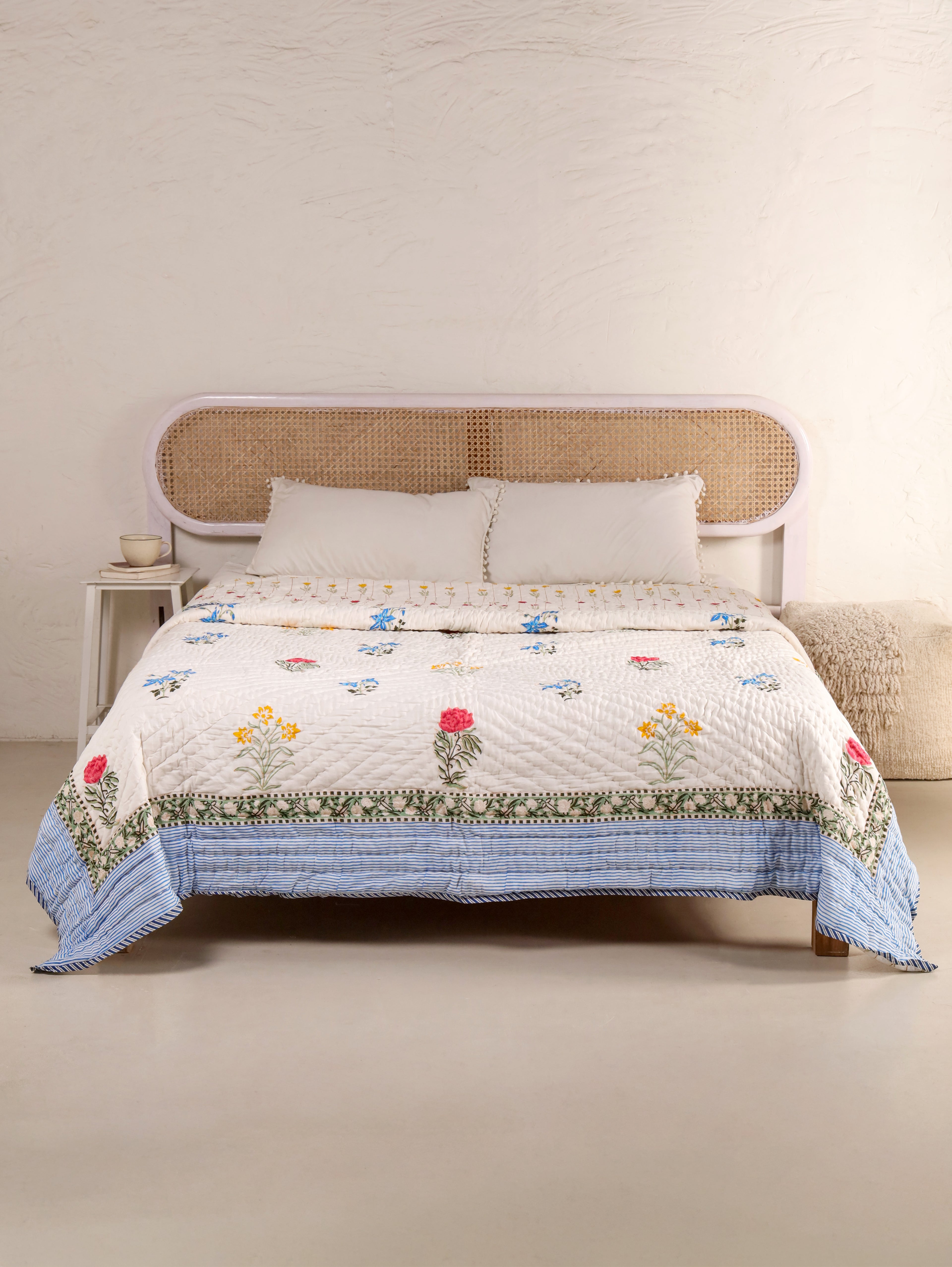 GUL-RANG BUTTI HAND BLOCK PRINT REVERSIBLE COTTON QUILT/RAZAI