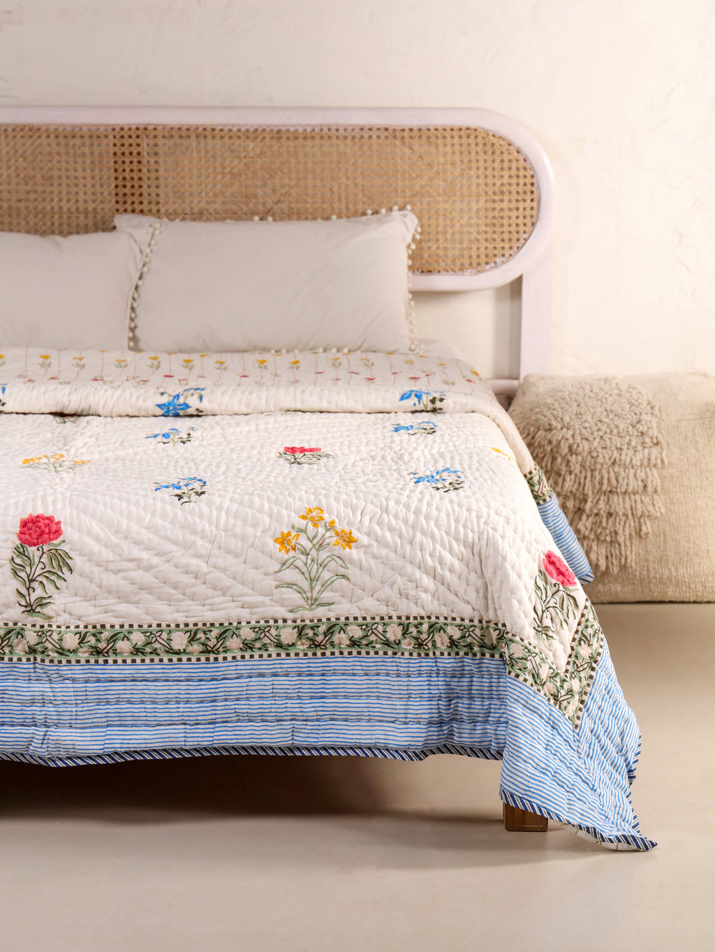 GUL-RANG BUTTI HAND BLOCK PRINT REVERSIBLE COTTON QUILT/RAZAI