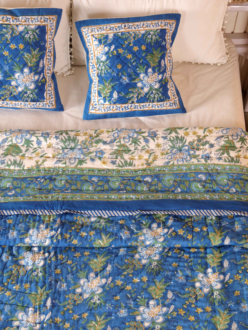 ROYAL INDIGO GLORY HAND BLOCK PRINT REVERSIBLE COTTON QUILT/RAZAI