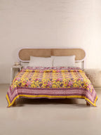 CLASSIC YELLOW MEHRAB HAND BLOCK PRINT REVERSIBLE COTTON QUILT/RAZAI
