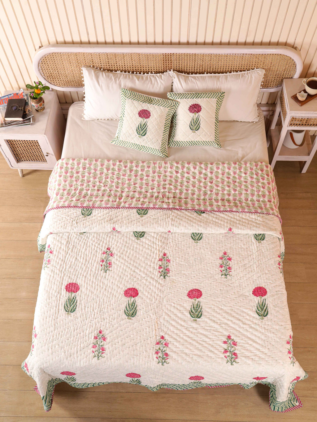 IMPERIAL MUGAL MOTIF HAND BLOCK PRINT REVERSIBLE COTTON QUILT/RAZAI