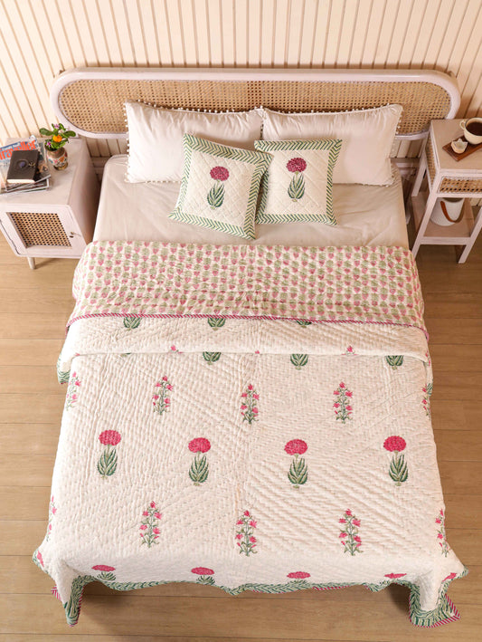 Hand Block Printed Reversible Jaipuri Quilt By Jaipur Hastkar