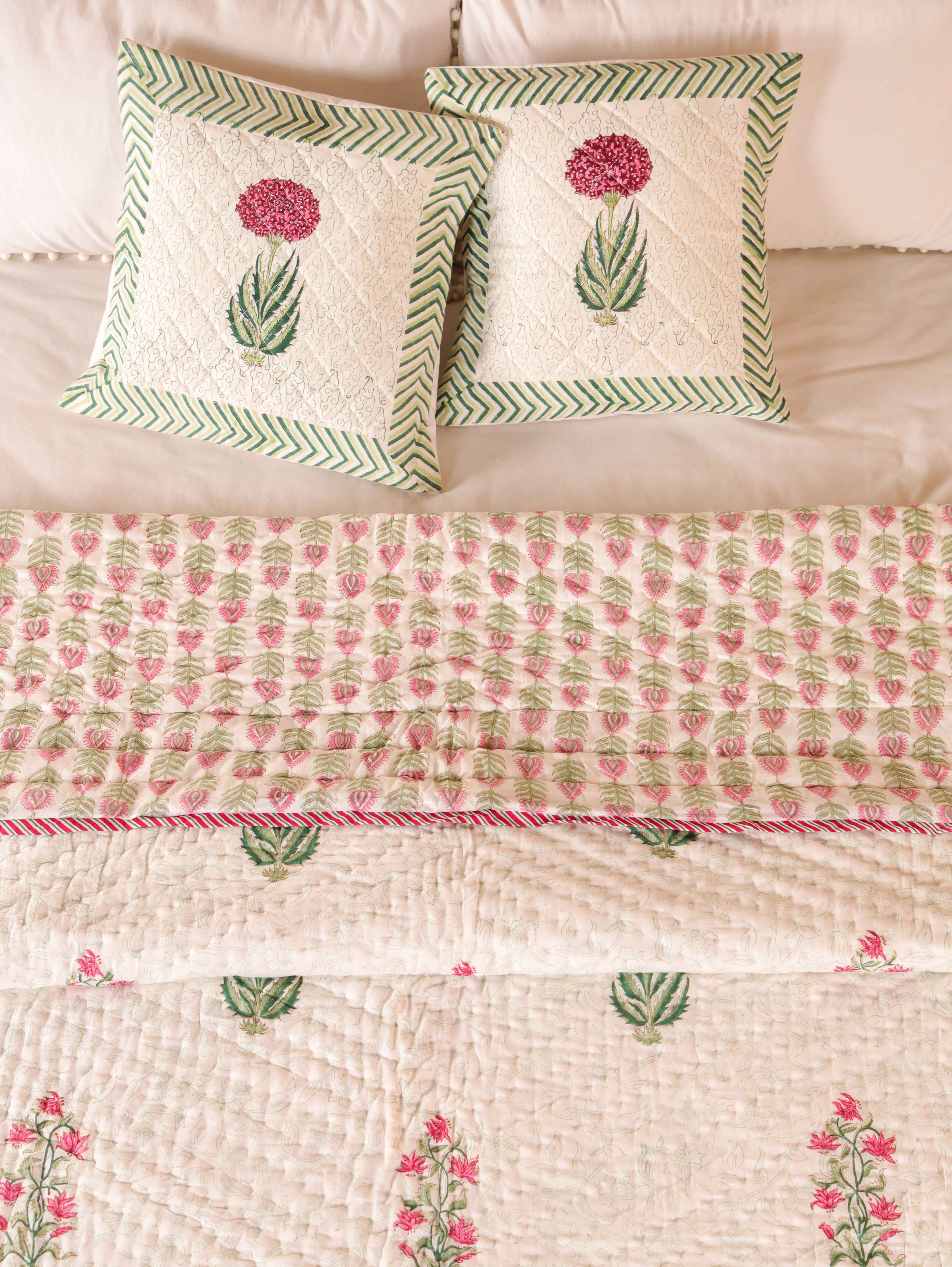 IMPERIAL MUGAL MOTIF HAND BLOCK PRINT REVERSIBLE COTTON QUILT/RAZAI