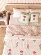 IMPERIAL MUGAL MOTIF HAND BLOCK PRINT REVERSIBLE COTTON QUILT/RAZAI