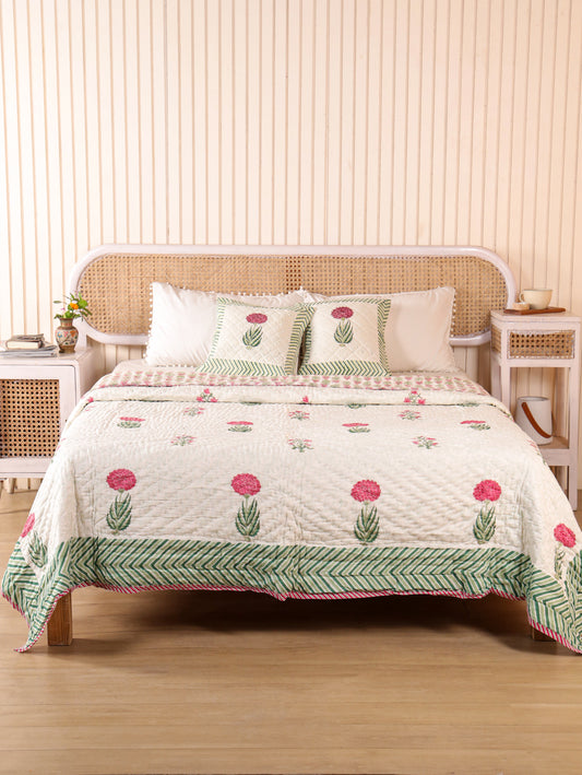 Hand Block Printed Reversible Jaipuri Quilt By Jaipur Hastkar