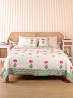 IMPERIAL MUGAL MOTIF HAND BLOCK PRINT REVERSIBLE COTTON QUILT/RAZAI