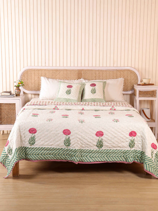 Hand Block Printed Reversible Jaipuri Quilt By Jaipur Hastkar