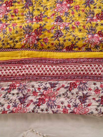 Hand Block Printed Reversible Jaipuri Quilt By Jaipur Hastkar