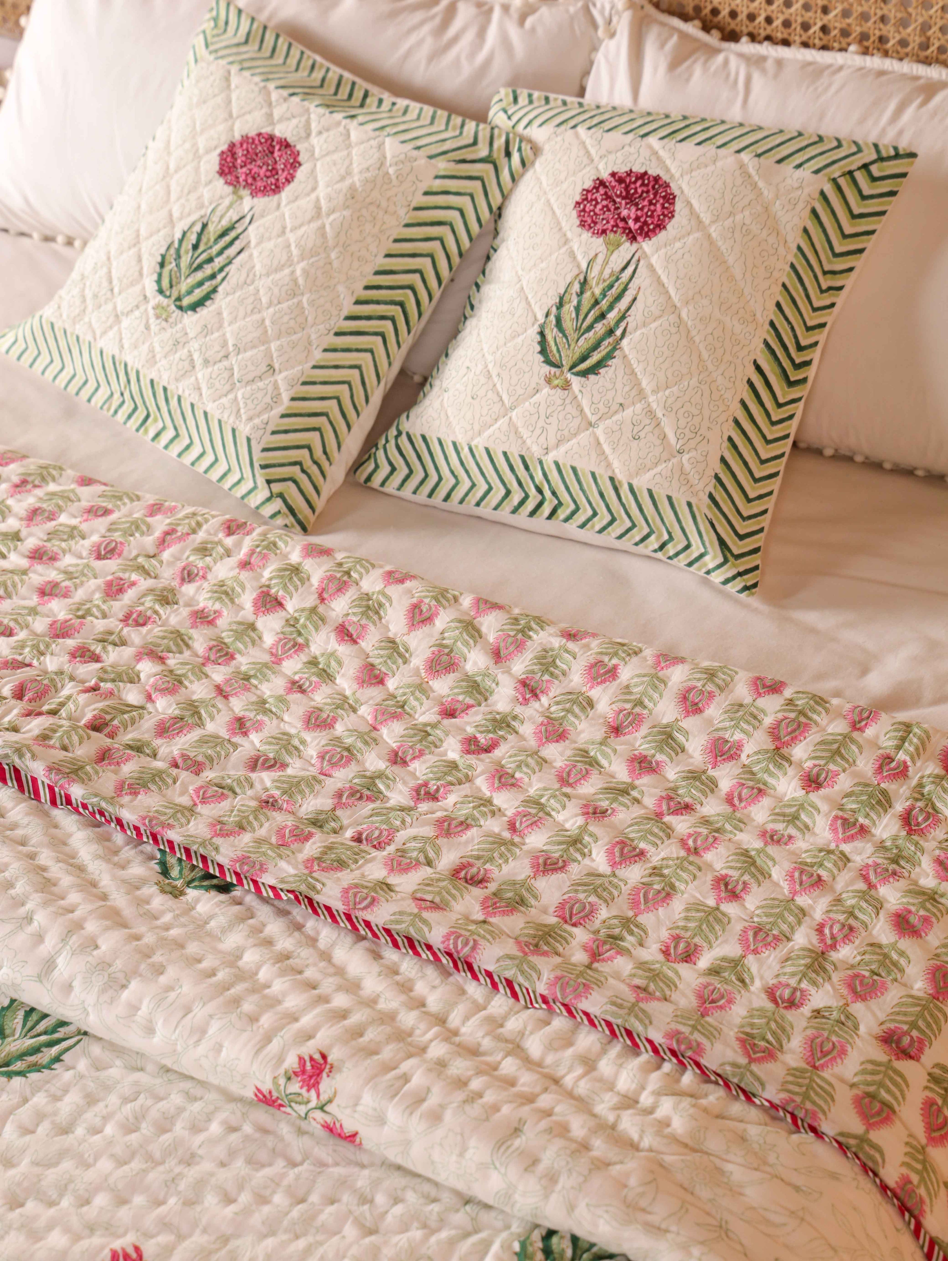 IMPERIAL MUGAL MOTIF HAND BLOCK PRINT REVERSIBLE COTTON QUILT/RAZAI