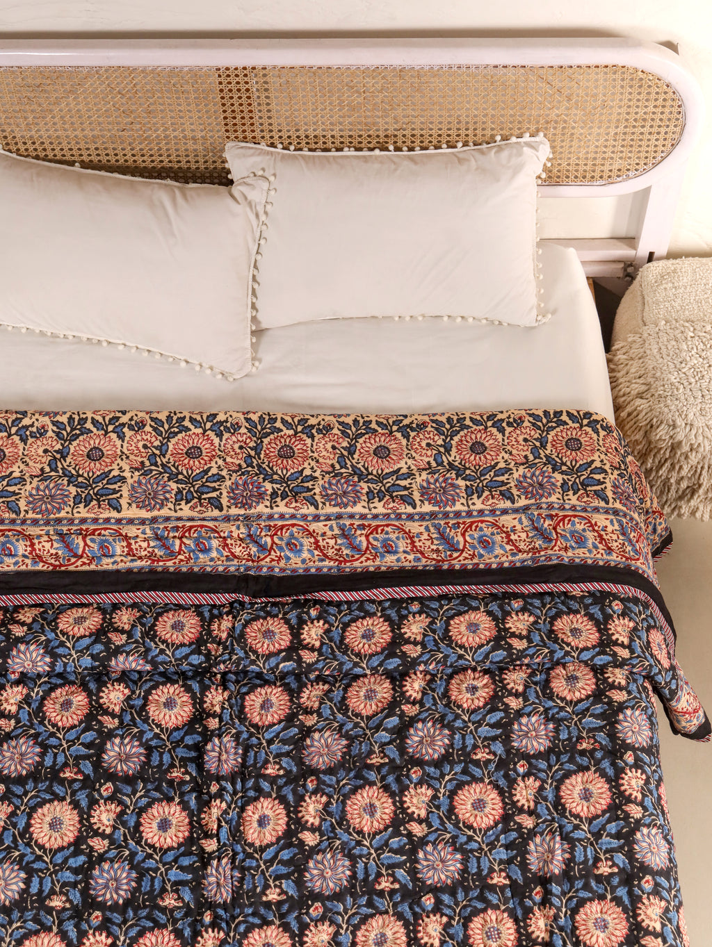DEEP BLACK FOREST HAND BLOCK PRINT REVERSIBLE COTTON QUILT/RAZAI