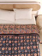 DEEP BLACK FOREST HAND BLOCK PRINT REVERSIBLE COTTON QUILT/RAZAI