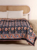 DEEP BLACK FOREST HAND BLOCK PRINT REVERSIBLE COTTON QUILT/RAZAI