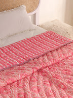PINK ROSETTEL HAND BLOCK PRINT REVERSIBLE COTTON QUILT/RAZAI