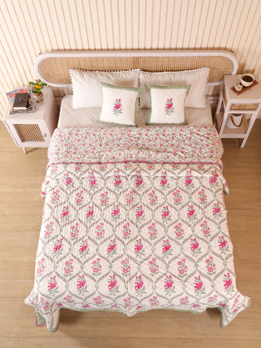 Hand Block Printed Reversible Jaipuri Quilt By Jaipur Hastkar