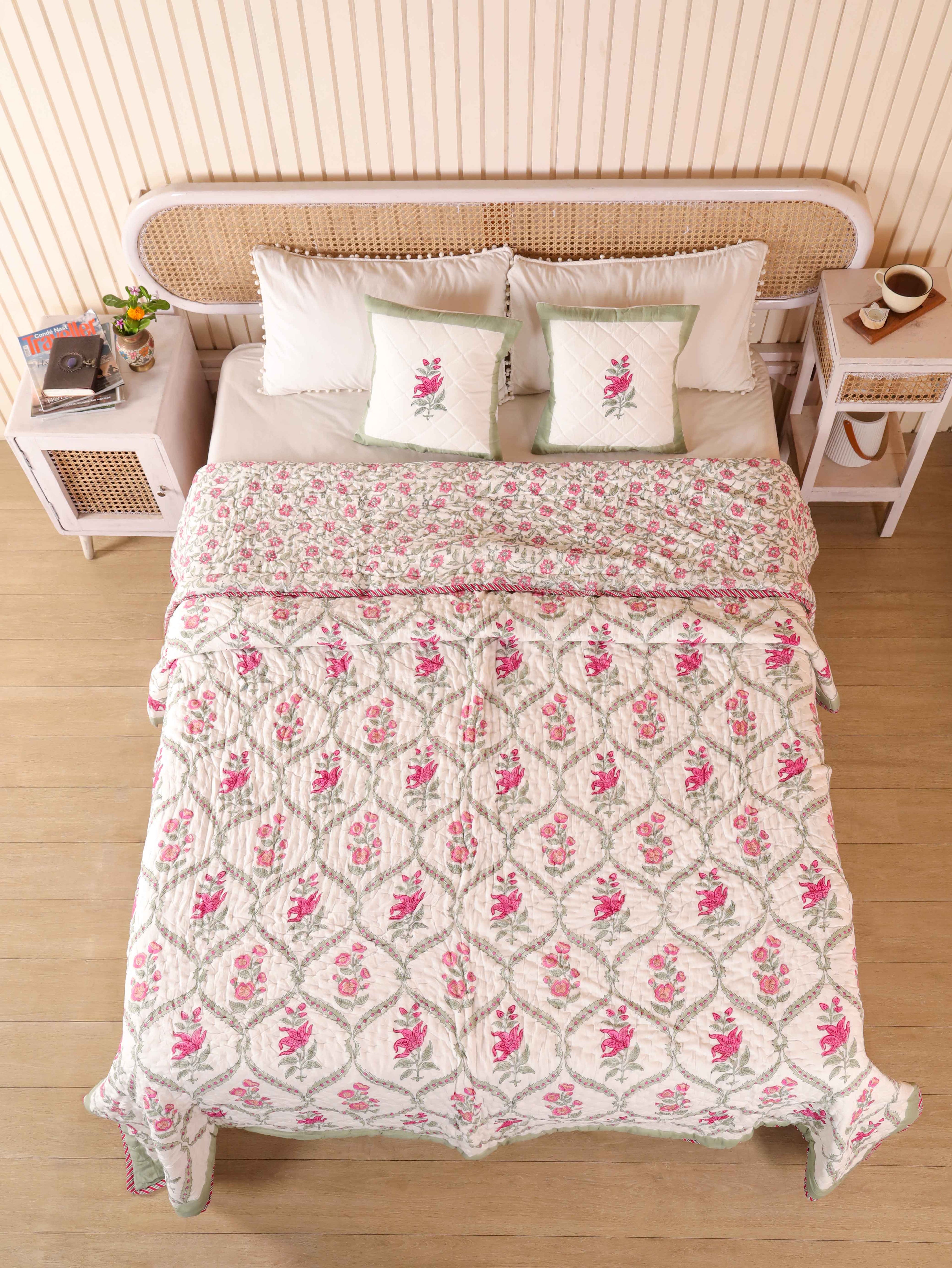 GULNAAR JAAL HAND BLOCK PRINT REVERSIBLE COTTON QUILT/RAZAI