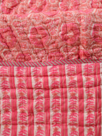 PINK ROSETTEL HAND BLOCK PRINT REVERSIBLE COTTON QUILT/RAZAI