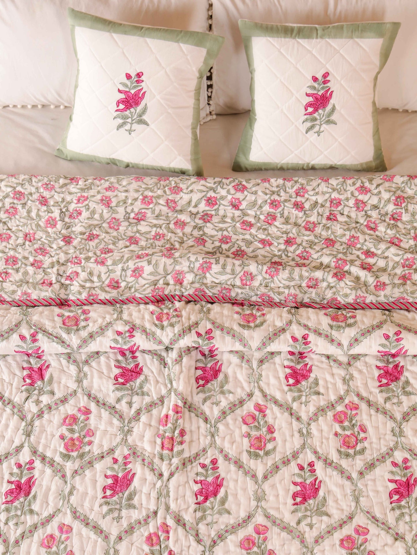 Hand Block Printed Reversible Jaipuri Quilt By Jaipur Hastkar