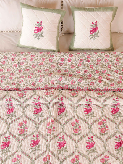 Hand Block Printed Reversible Jaipuri Quilt By Jaipur Hastkar