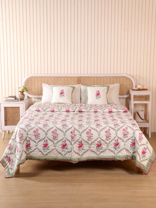 Hand Block Printed Reversible Jaipuri Quilt By Jaipur Hastkar