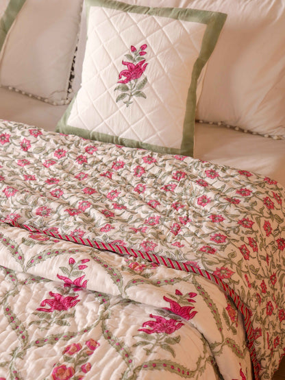 Hand Block Printed Reversible Jaipuri Quilt By Jaipur Hastkar
