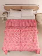 PINK ROSETTEL HAND BLOCK PRINT REVERSIBLE COTTON QUILT/RAZAI