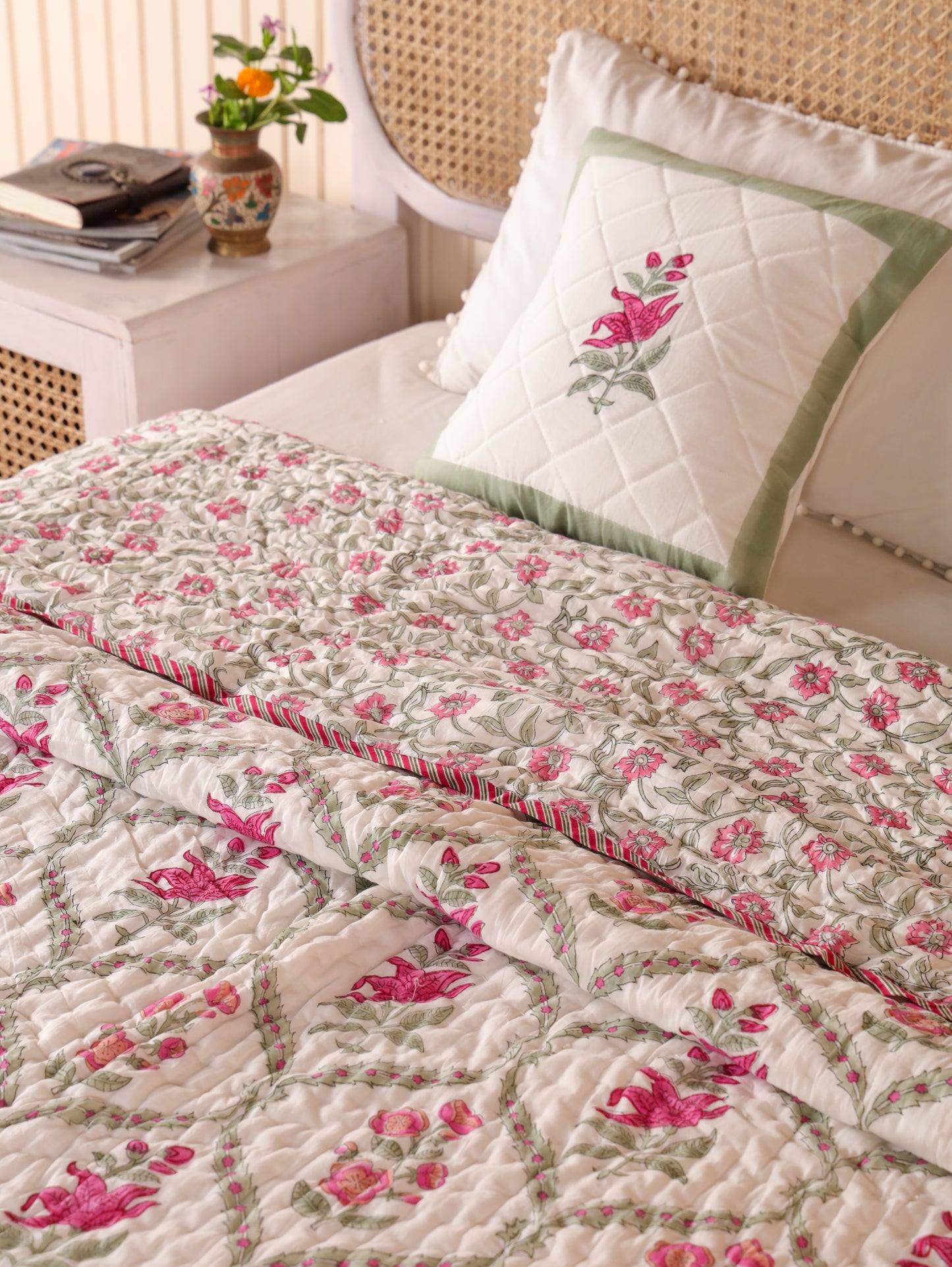 Hand Block Printed Reversible Jaipuri Quilt By Jaipur Hastkar