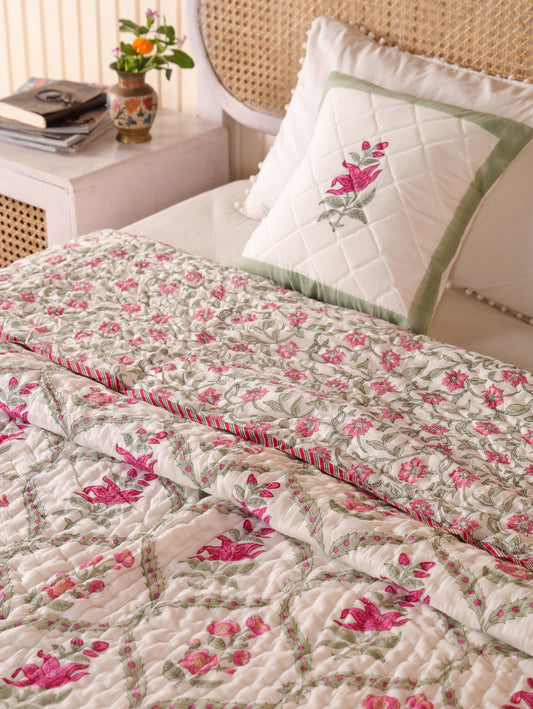 Hand Block Printed Reversible Jaipuri Quilt By Jaipur Hastkar