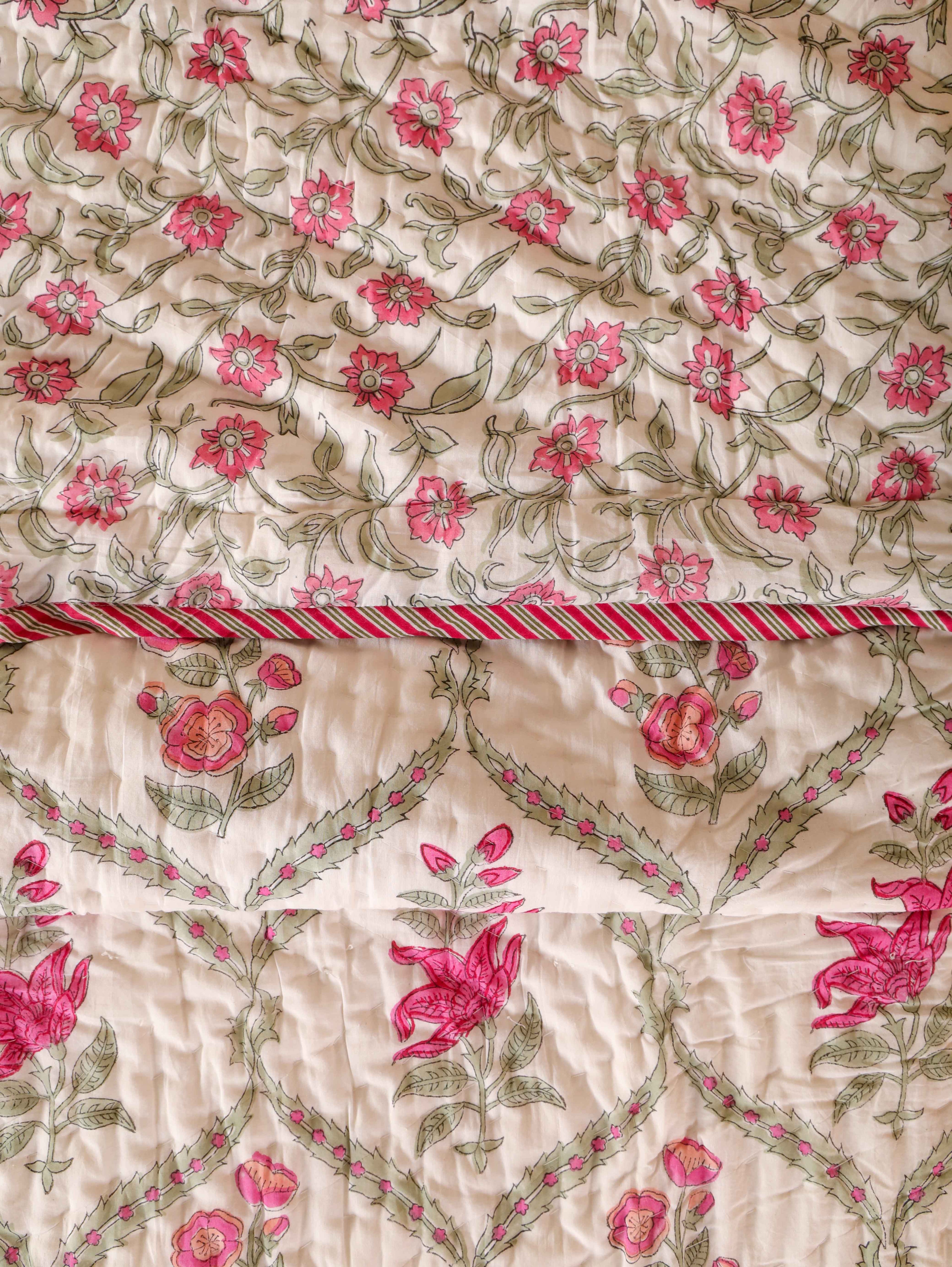 GULNAAR JAAL HAND BLOCK PRINT REVERSIBLE COTTON QUILT/RAZAI