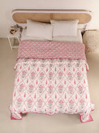 RANI BAGH PINK JAAL HAND BLOCK PRINT REVERSIBLE COTTON QUILT/RAZAI