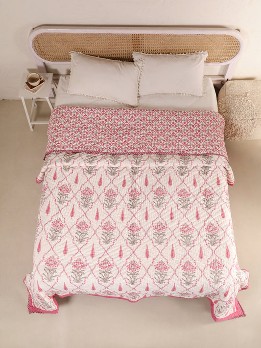 Hand Block Printed Reversible Jaipuri Quilt By Jaipur Hastkar