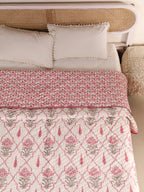RANI BAGH PINK JAAL HAND BLOCK PRINT REVERSIBLE COTTON QUILT/RAZAI