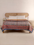 DEEP BLUE MEHRAB JAAL HAND BLOCK PRINT REVERSIBLE COTTON QUILT/RAZAI