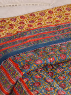 DEEP BLUE MEHRAB JAAL HAND BLOCK PRINT REVERSIBLE COTTON QUILT/RAZAI
