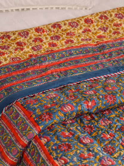 Hand Block Printed Reversible Jaipuri Quilt By Jaipur Hastkar
