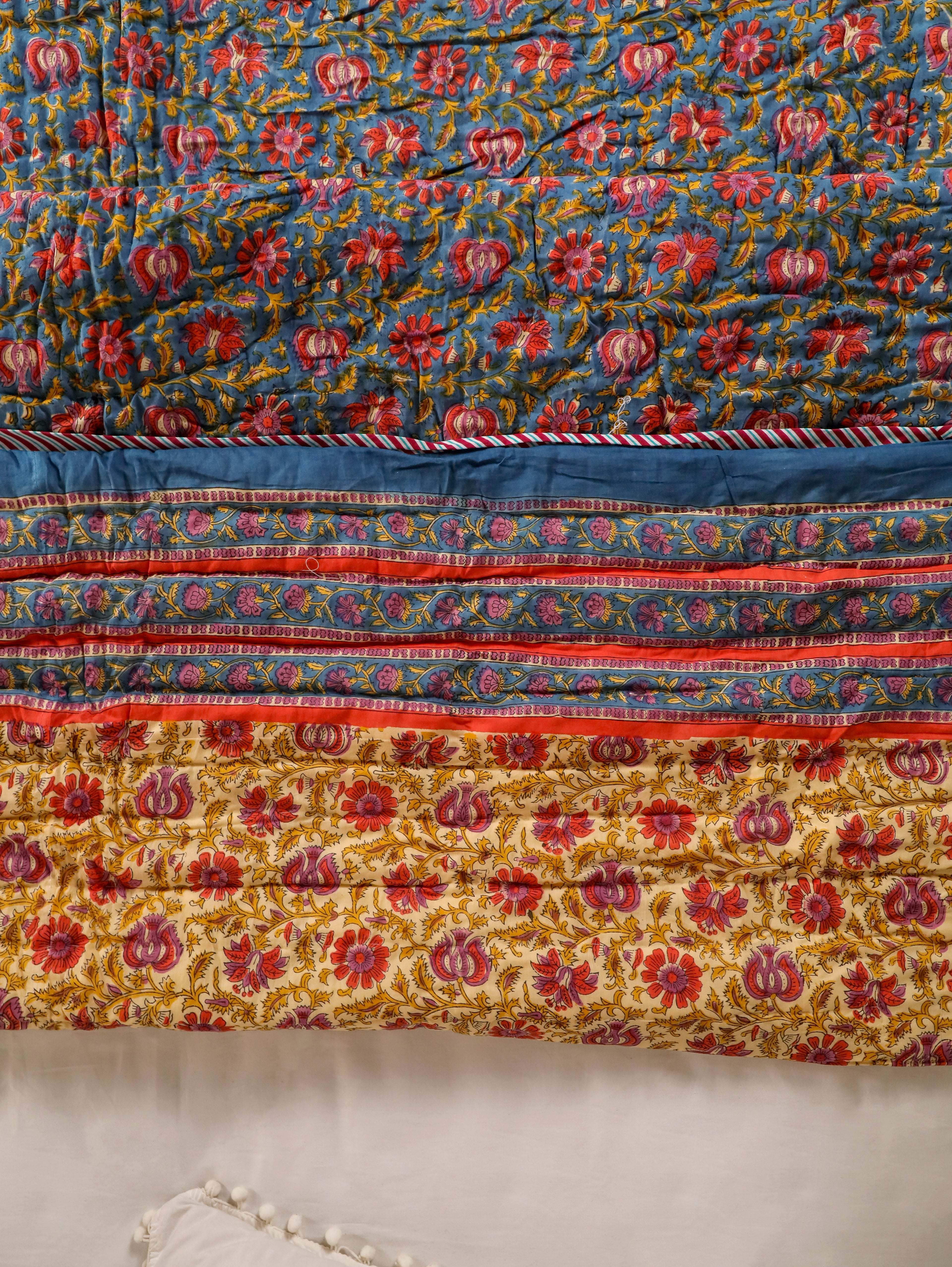 Hand Block Printed Reversible Jaipuri Quilt By Jaipur Hastkar