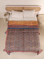 DEEP BLUE MEHRAB JAAL HAND BLOCK PRINT REVERSIBLE COTTON QUILT/RAZAI