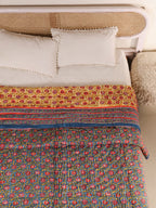 DEEP BLUE MEHRAB JAAL HAND BLOCK PRINT REVERSIBLE COTTON QUILT/RAZAI